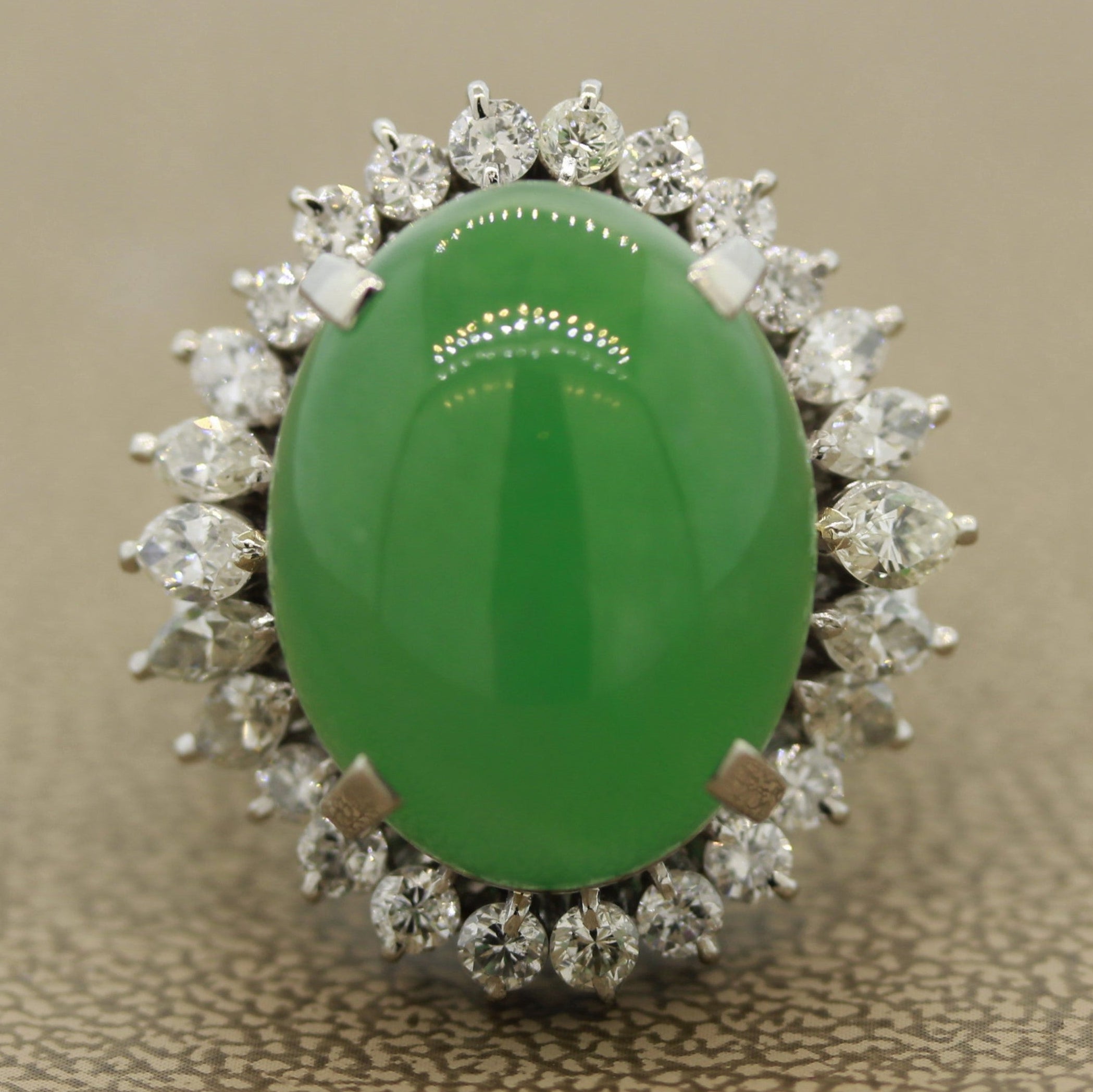 Large Jadeite Jade Diamond Platinum Cocktail Ring