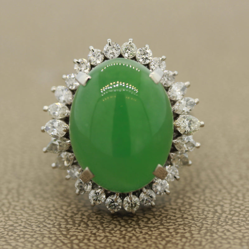 Large Jadeite Jade Diamond Platinum Cocktail Ring