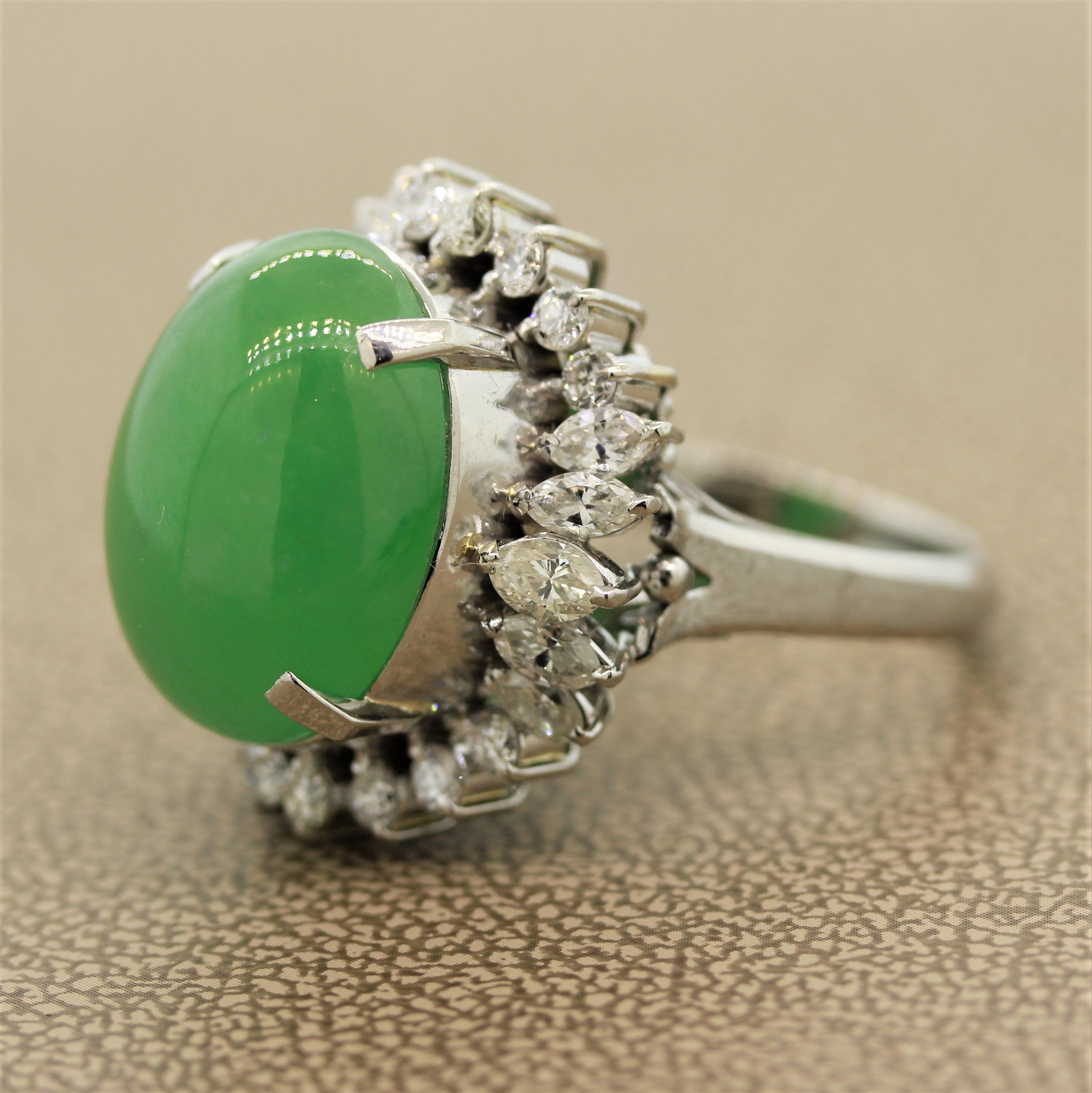 Large Jadeite Jade Diamond Platinum Cocktail Ring