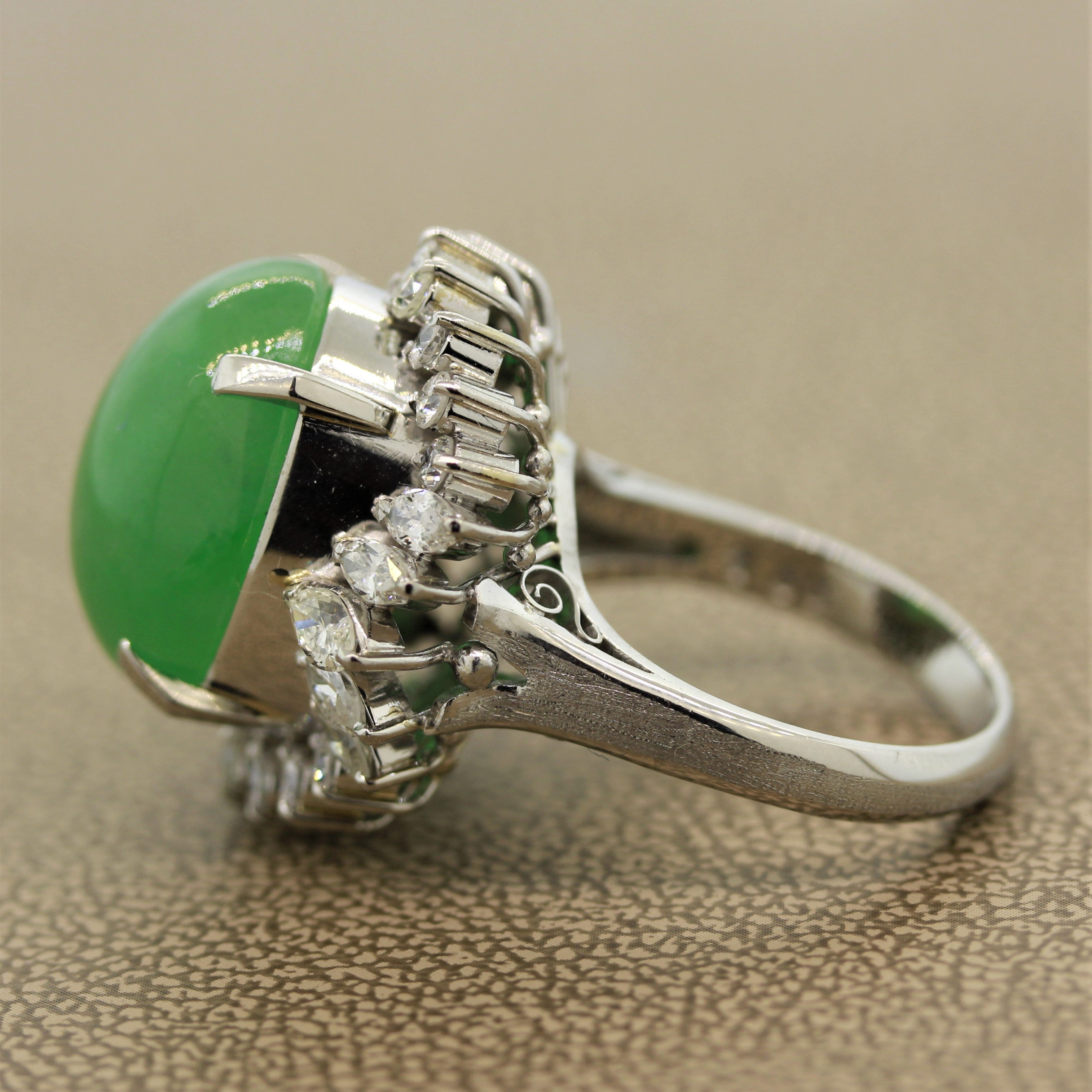 Large Jadeite Jade Diamond Platinum Cocktail Ring