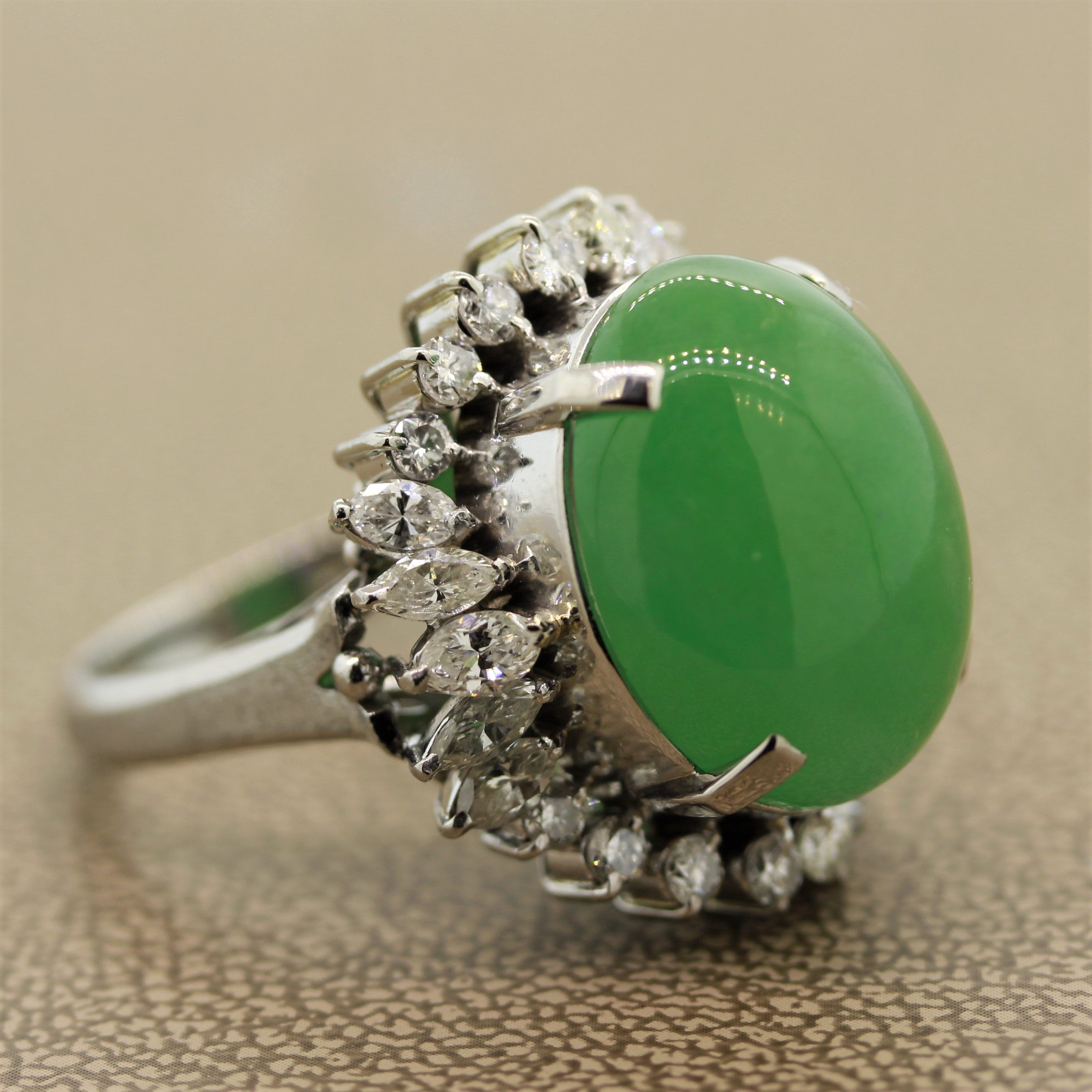 Large Jadeite Jade Diamond Platinum Cocktail Ring