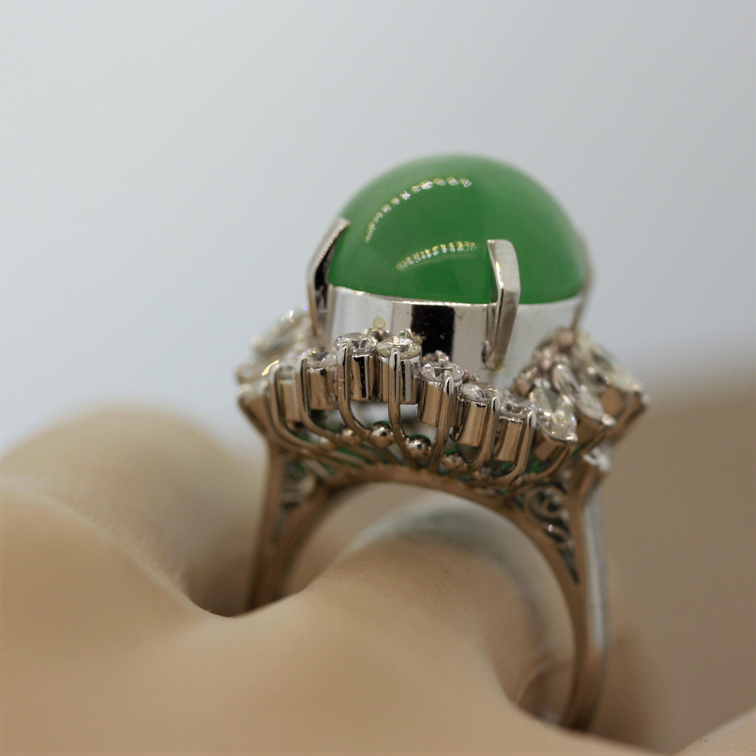 Large Jadeite Jade Diamond Platinum Cocktail Ring