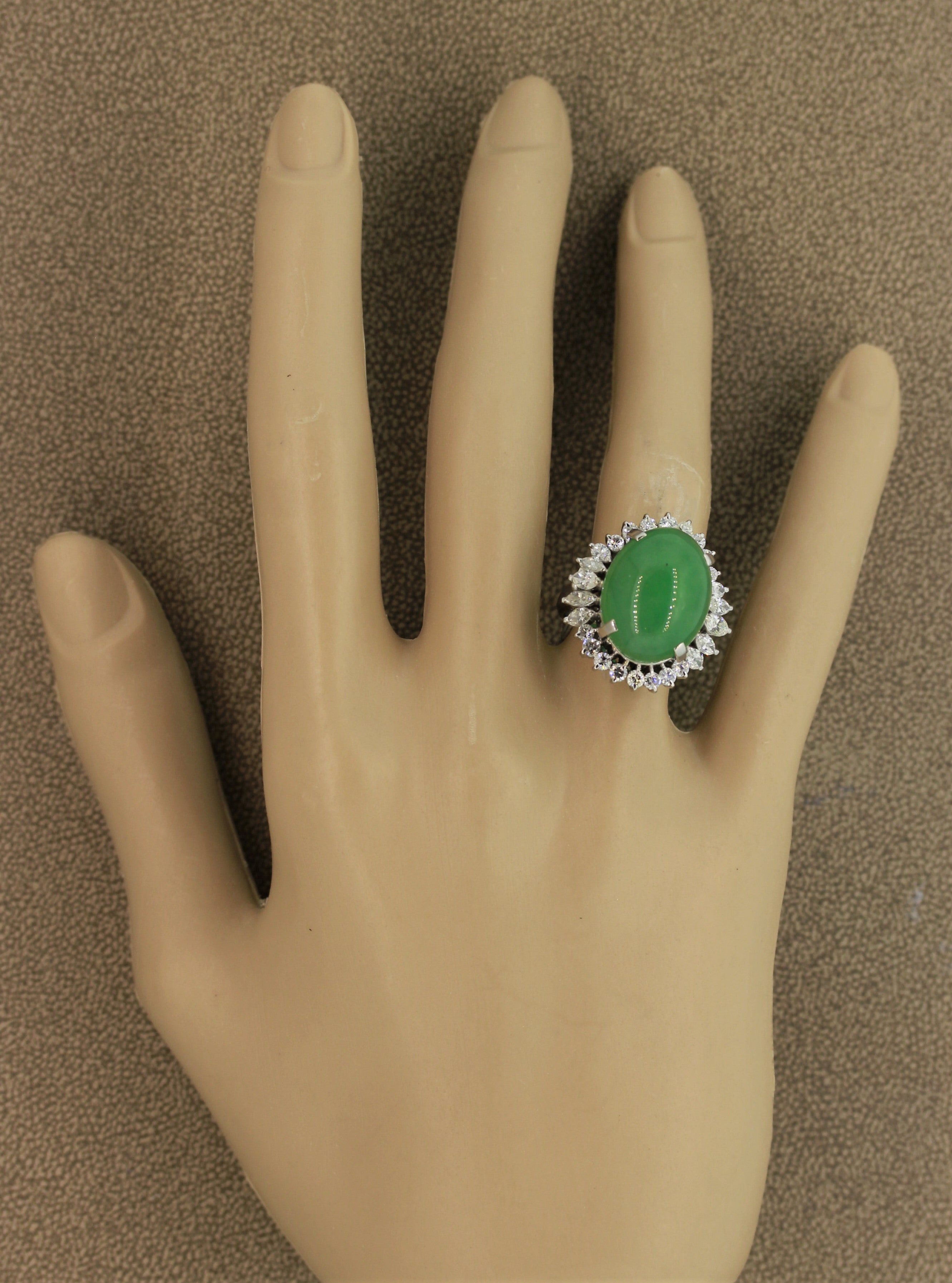 Large Jadeite Jade Diamond Platinum Cocktail Ring