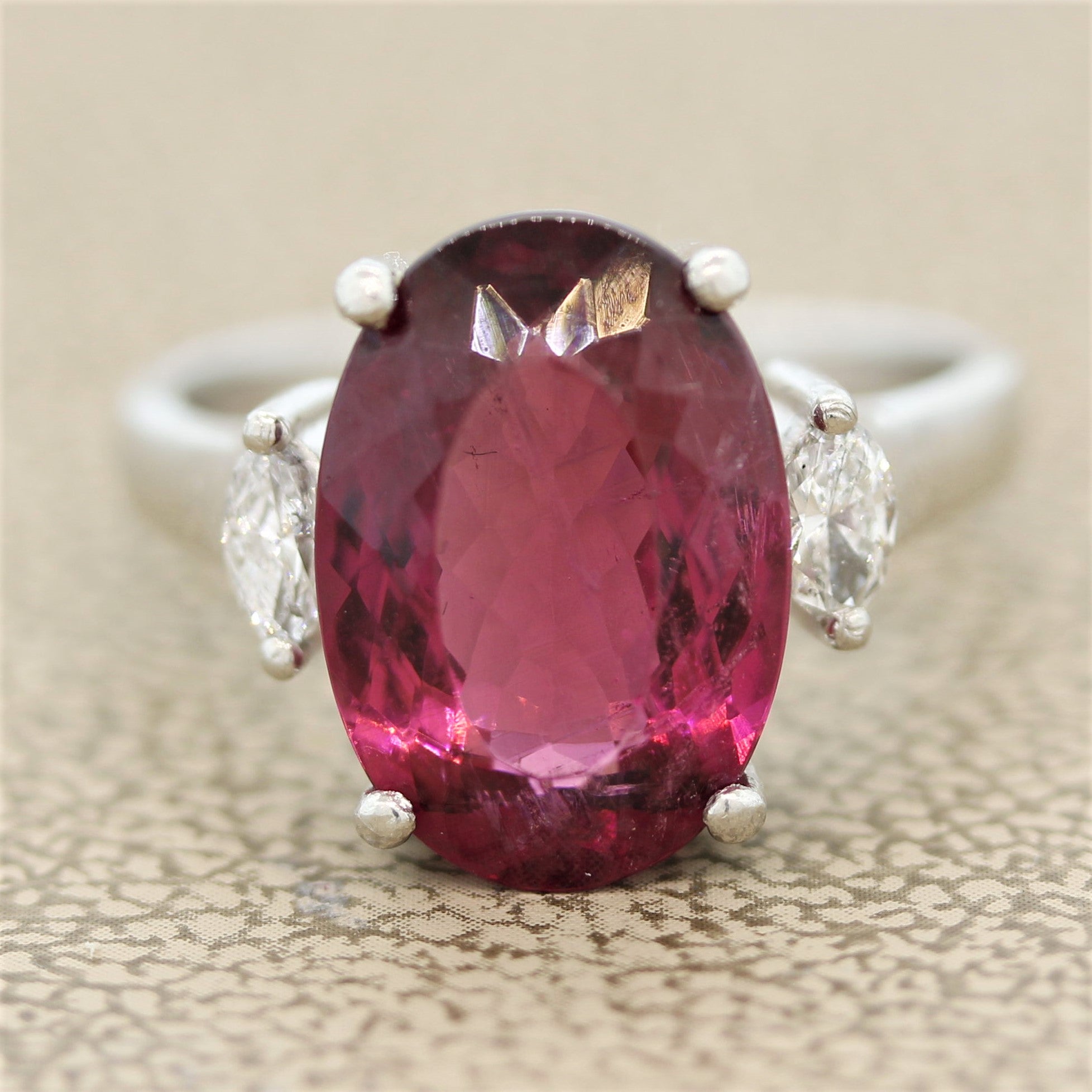 Rubellite Tourmaline Diamond Platinum Ring