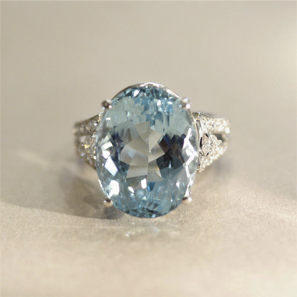Aquamarine Diamond Platinum Cocktail Ring