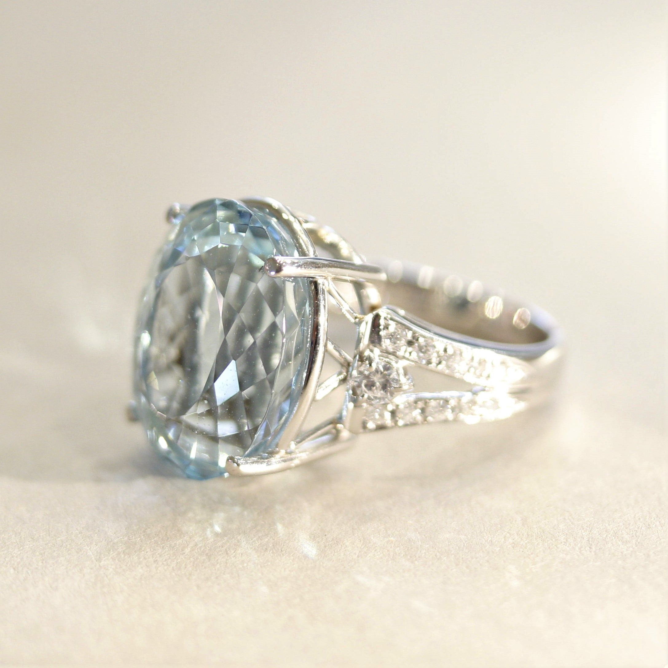 Aquamarine Diamond Platinum Cocktail Ring