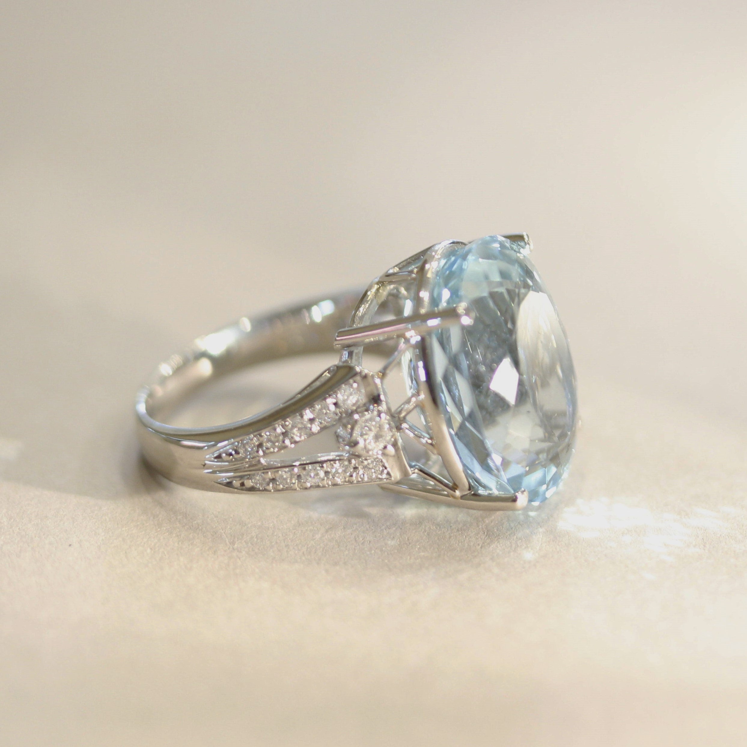 Aquamarine Diamond Platinum Cocktail Ring