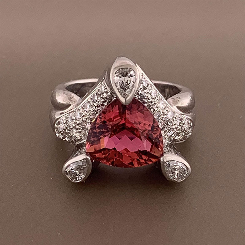 Pink Tourmaline Diamond Platinum Ring