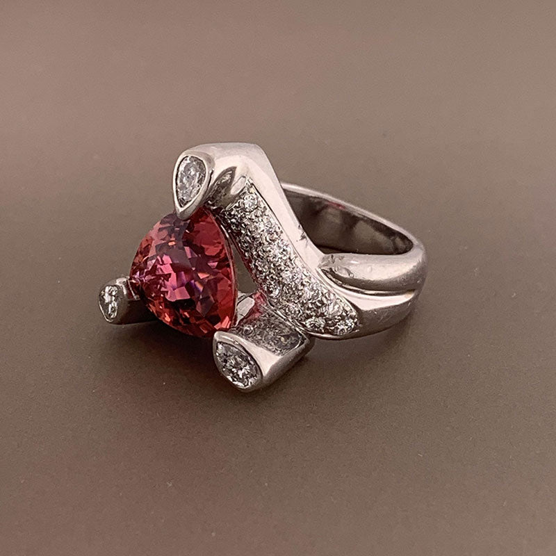 Pink Tourmaline Diamond Platinum Ring