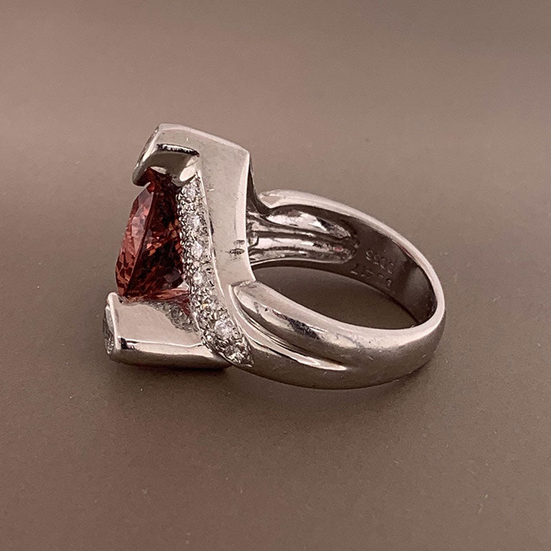 Pink Tourmaline Diamond Platinum Ring