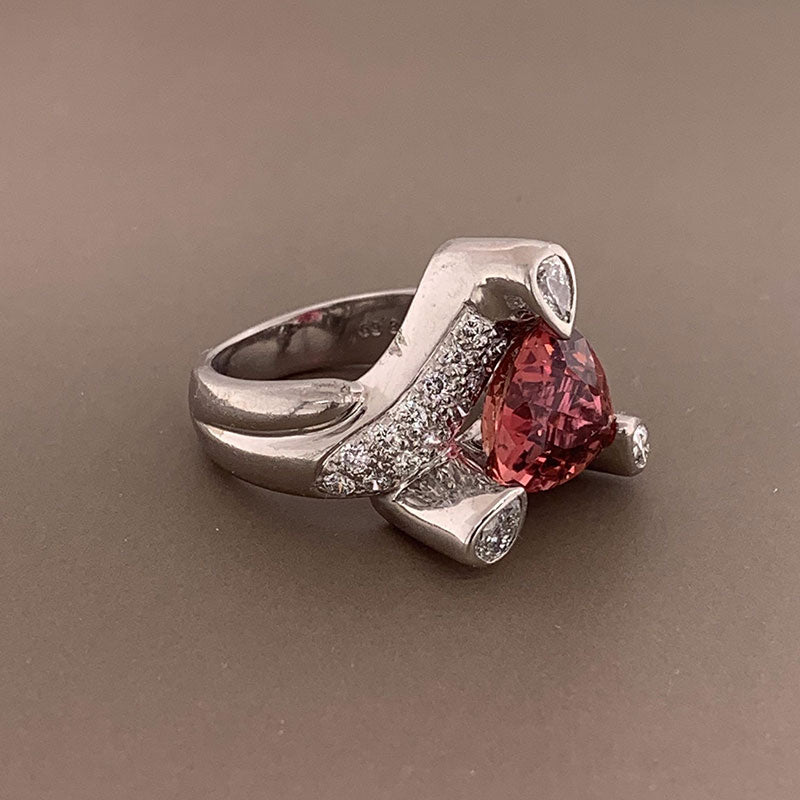 Pink Tourmaline Diamond Platinum Ring