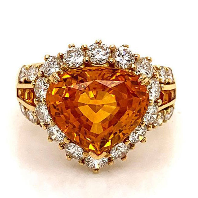 7.66 Carat Orange Sapphire Diamond Gold Ring