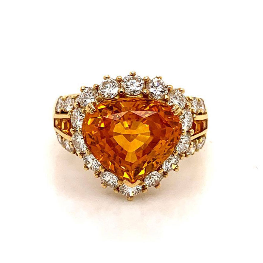 7.66 Carat Orange Sapphire Diamond Gold Ring