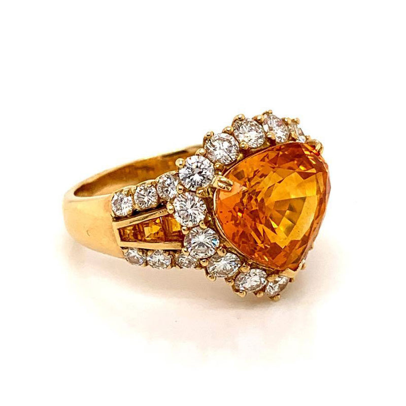 7.66 Carat Orange Sapphire Diamond Gold Ring