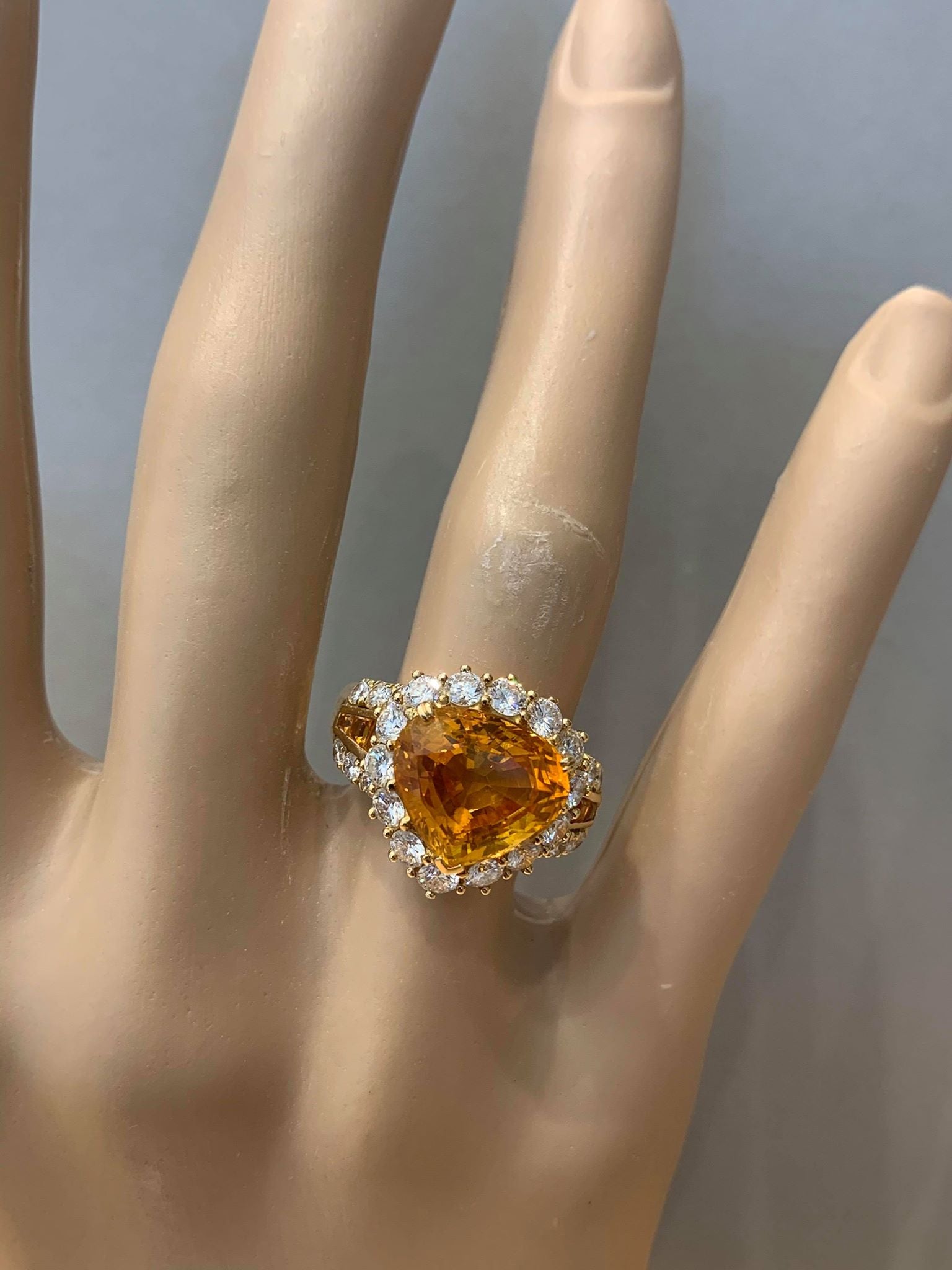 7.66 Carat Orange Sapphire Diamond Gold Ring