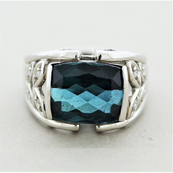 Indicolite Tourmaline Diamond Platinum Ring