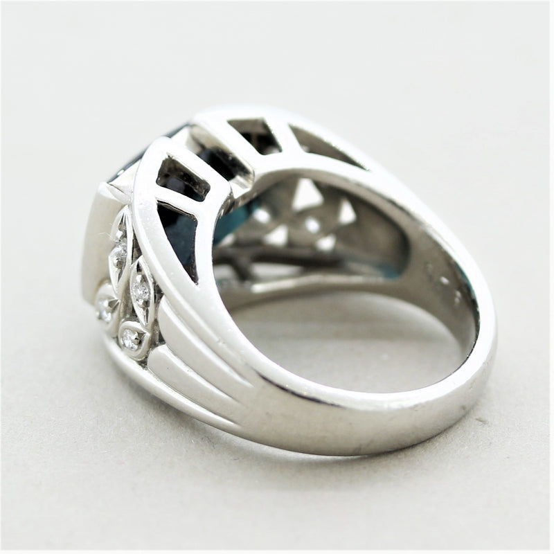 Indicolite Tourmaline Diamond Platinum Ring