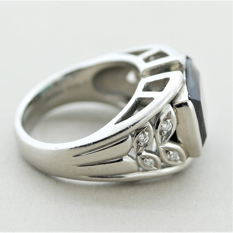 Indicolite Tourmaline Diamond Platinum Ring