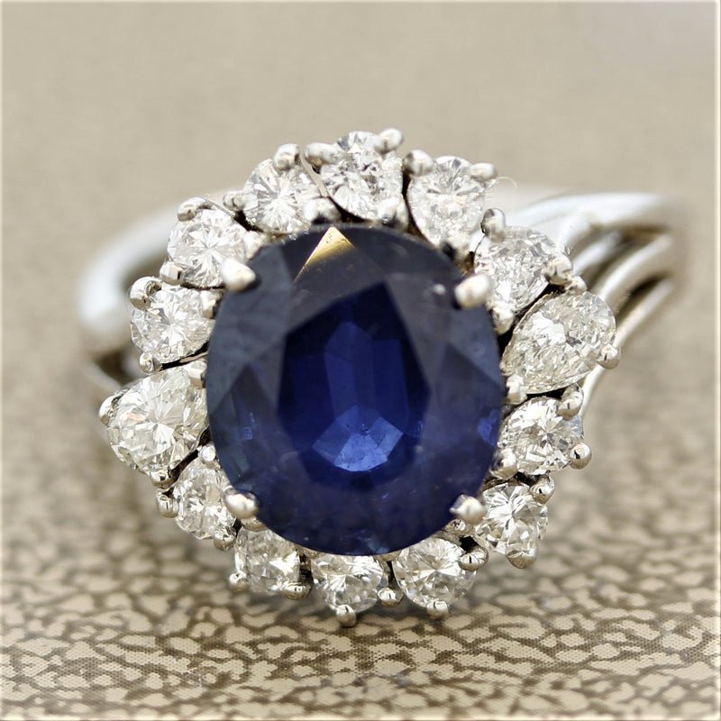 Sapphire Diamond Halo Platinum Ring
