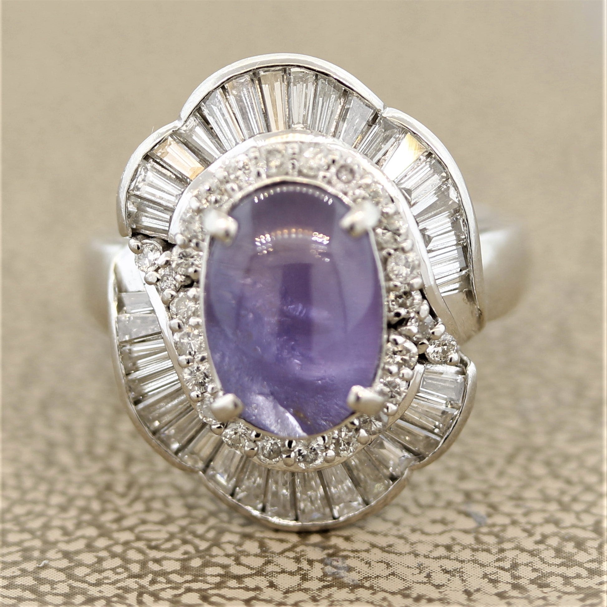 Purple Star Sapphire Diamond Platinum Ring