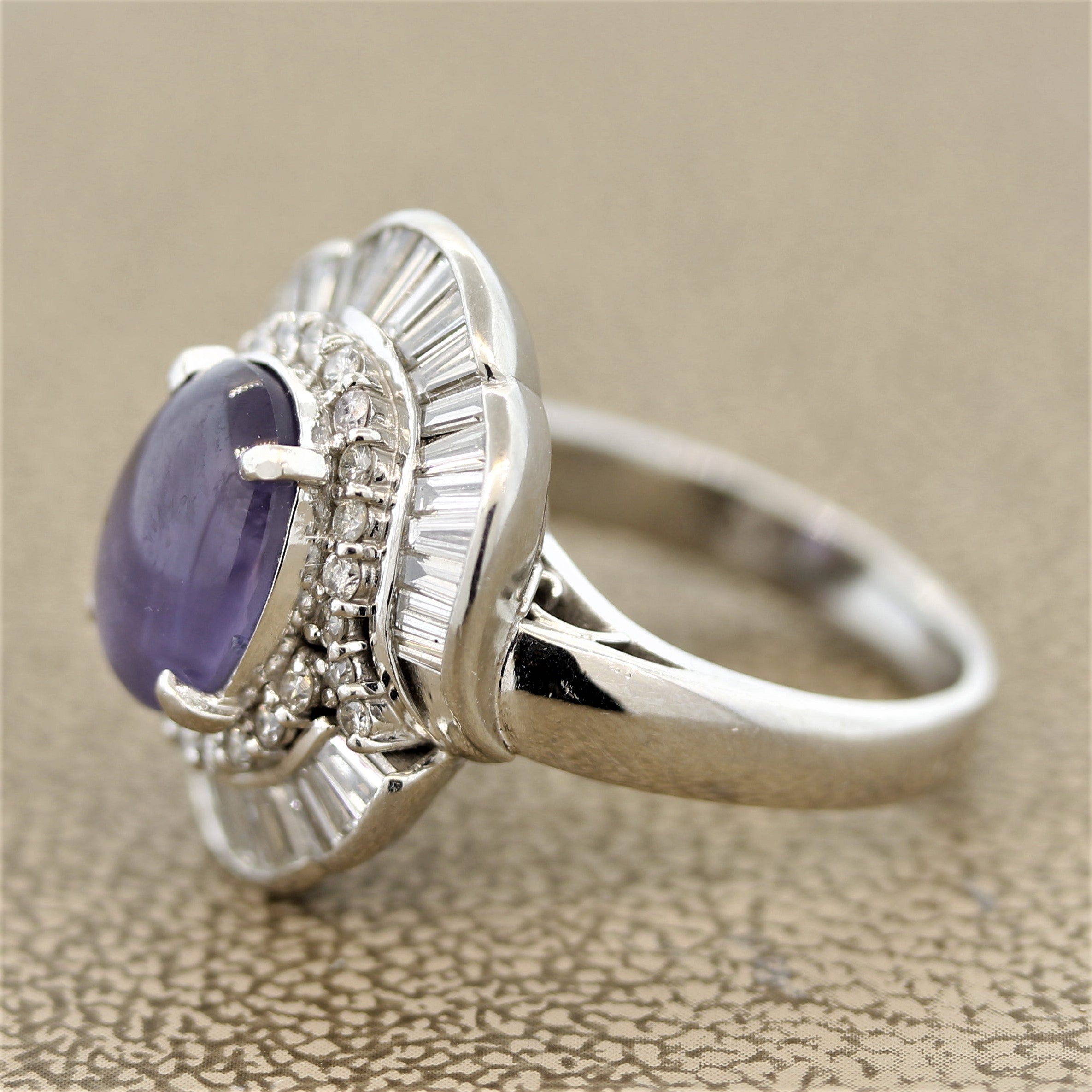 Purple Star Sapphire Diamond Platinum Ring