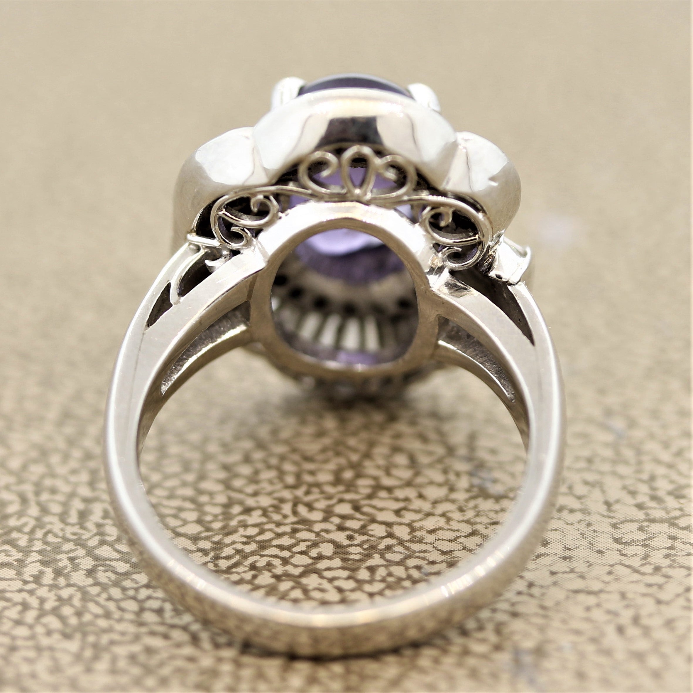 Purple Star Sapphire Diamond Platinum Ring