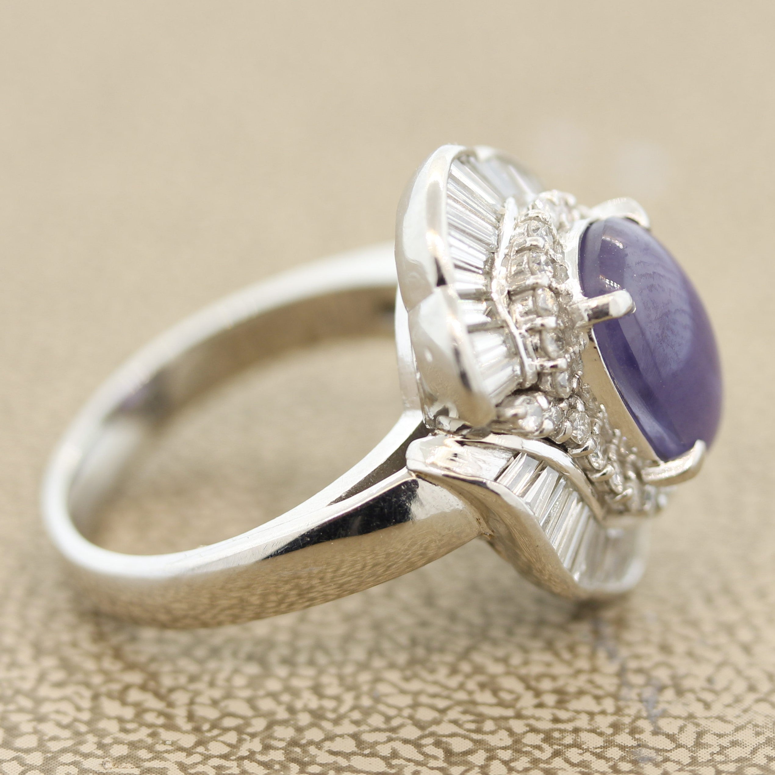 Purple Star Sapphire Diamond Platinum Ring