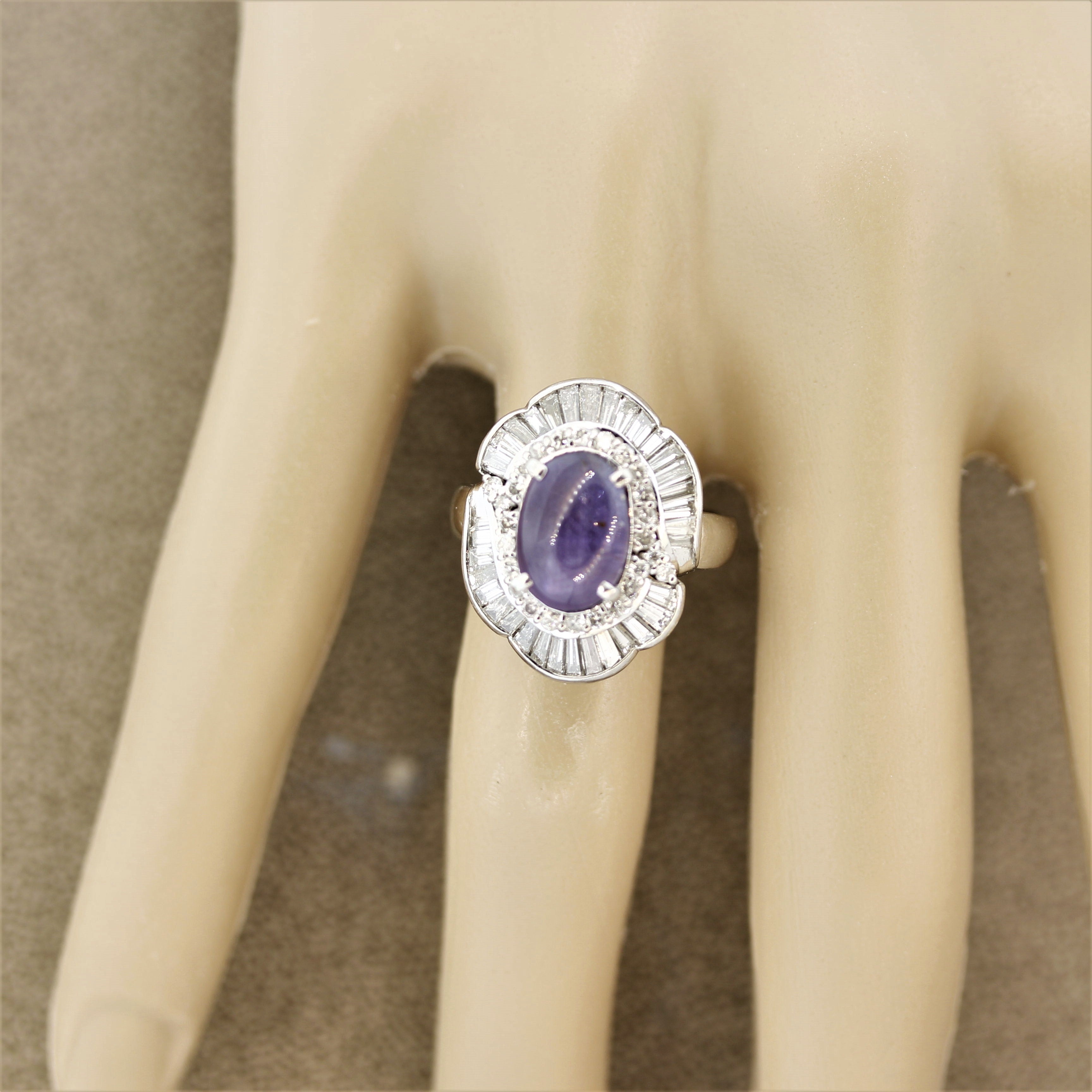 Purple Star Sapphire Diamond Platinum Ring