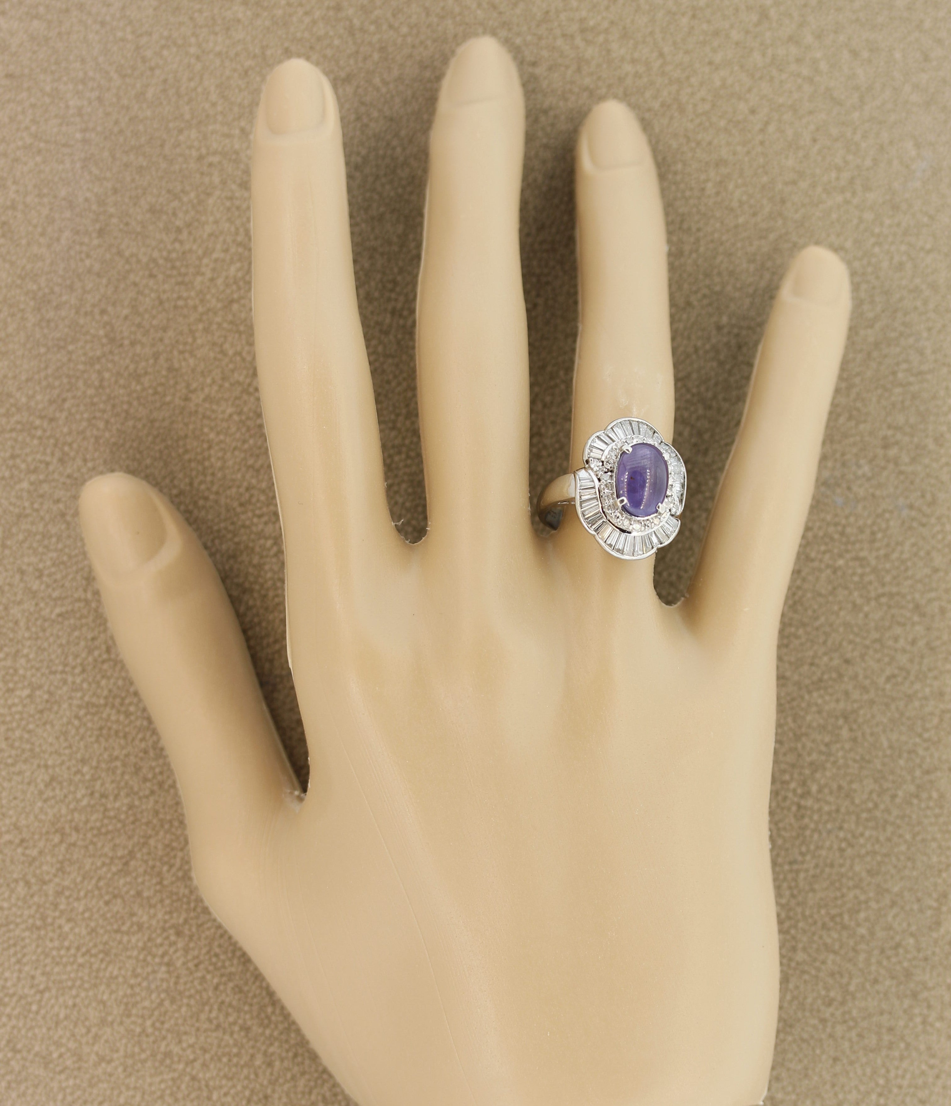 Purple Star Sapphire Diamond Platinum Ring