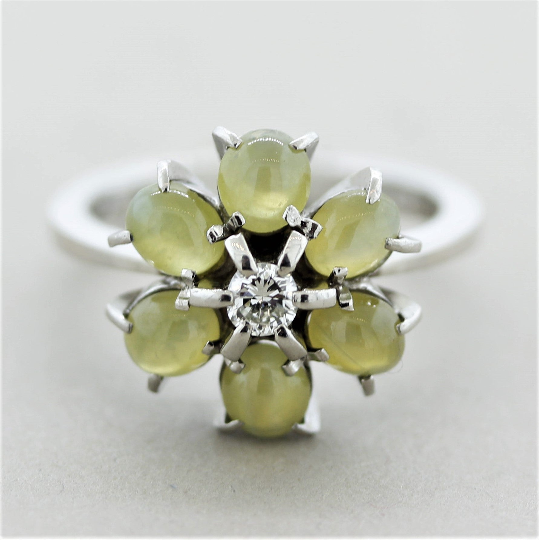 Estate Cat’s Eye Chrysoberyl Diamond Platinum Flower Ring 3.08CTW