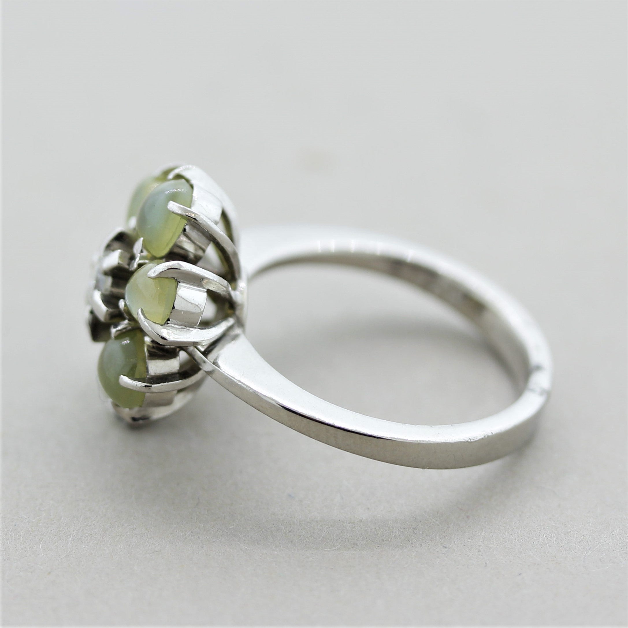 Estate Cat’s Eye Chrysoberyl Diamond Platinum Flower Ring 3.08CTW