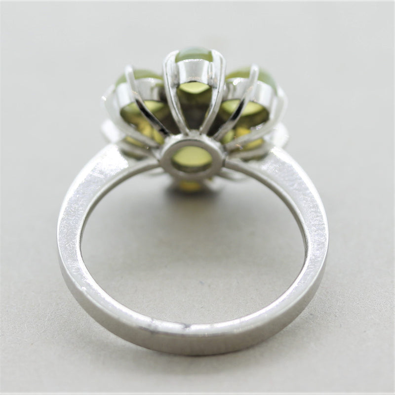 Estate Cat’s Eye Chrysoberyl Diamond Platinum Flower Ring 3.08CTW