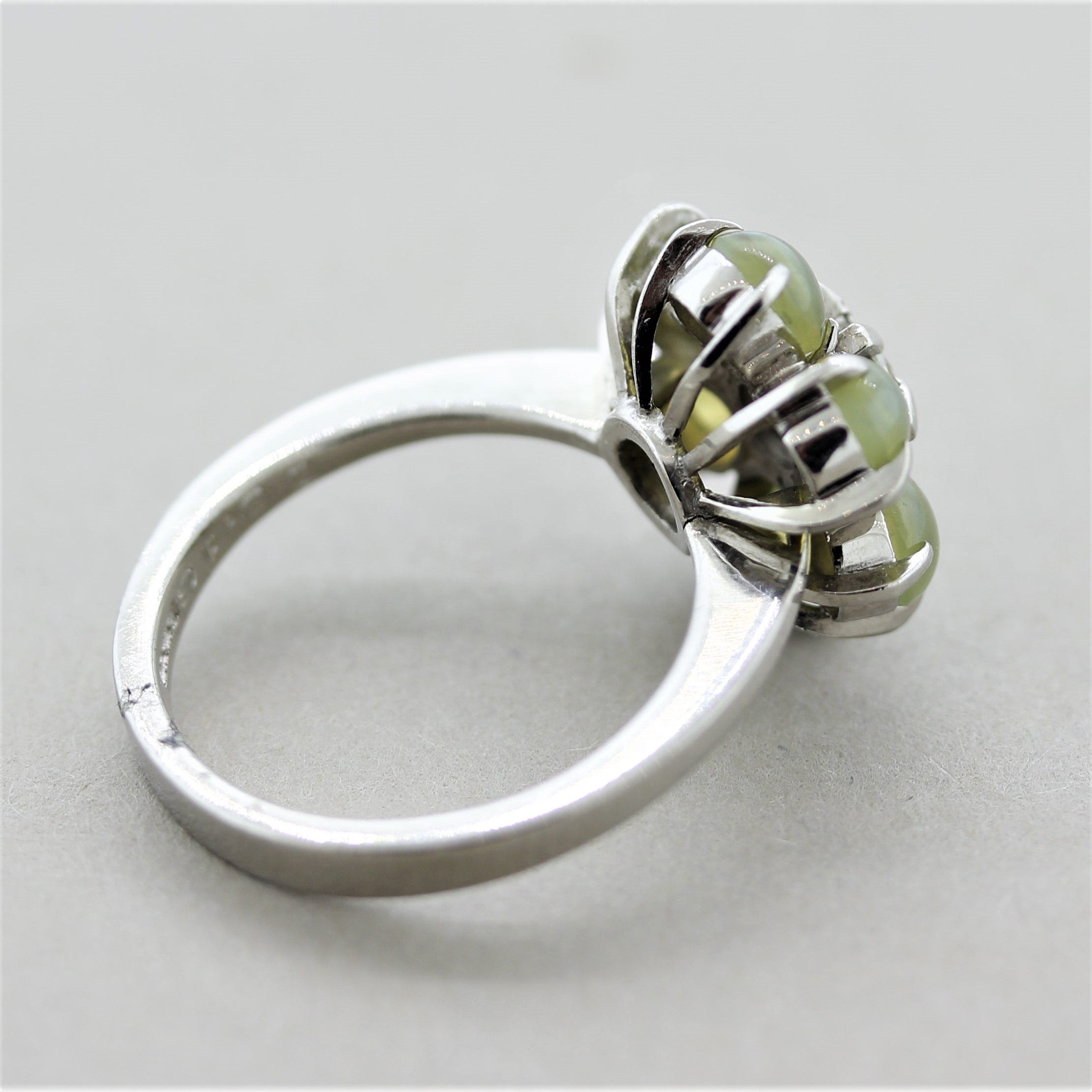 Estate Cat’s Eye Chrysoberyl Diamond Platinum Flower Ring 3.08CTW