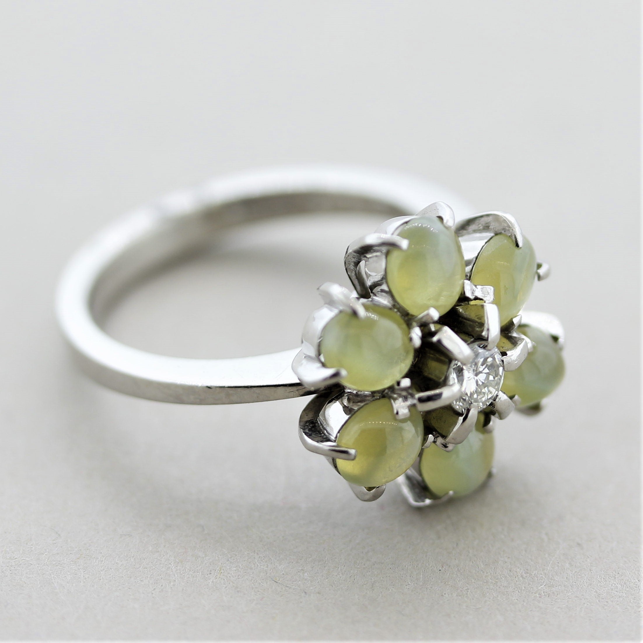 Estate Cat’s Eye Chrysoberyl Diamond Platinum Flower Ring 3.08CTW