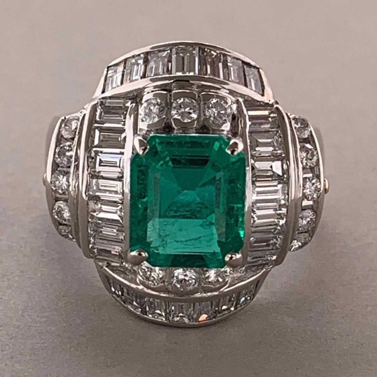 Gem Emerald Diamond Platinum Ring