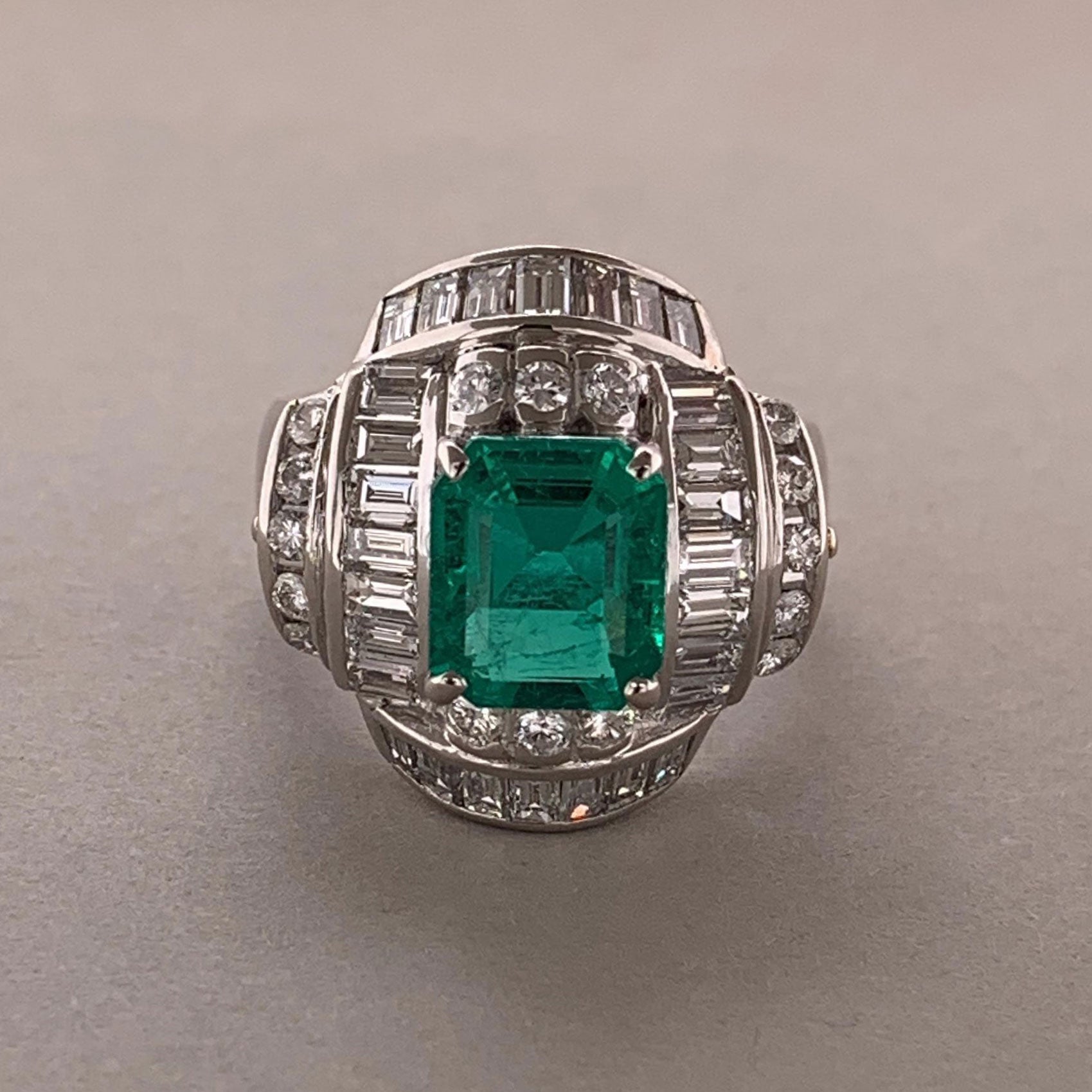 Gem Emerald Diamond Platinum Ring