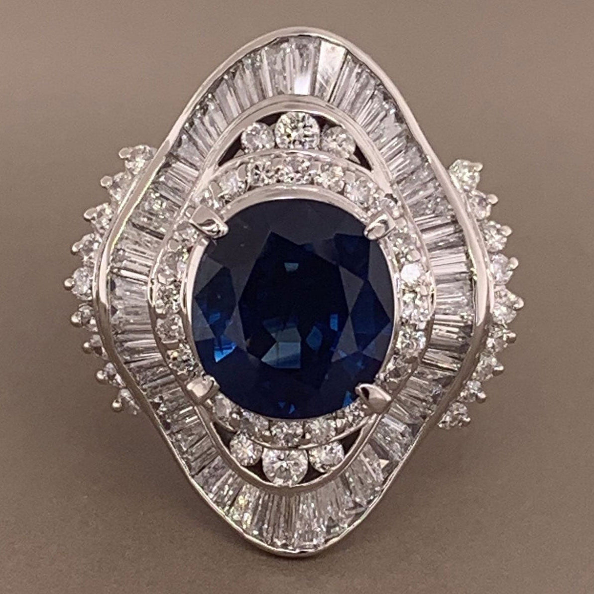 Blue Sapphire Diamond Platinum Cocktail Ring