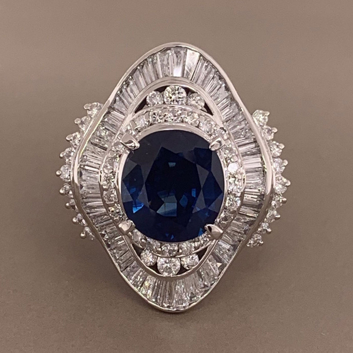 Blue Sapphire Diamond Platinum Cocktail Ring