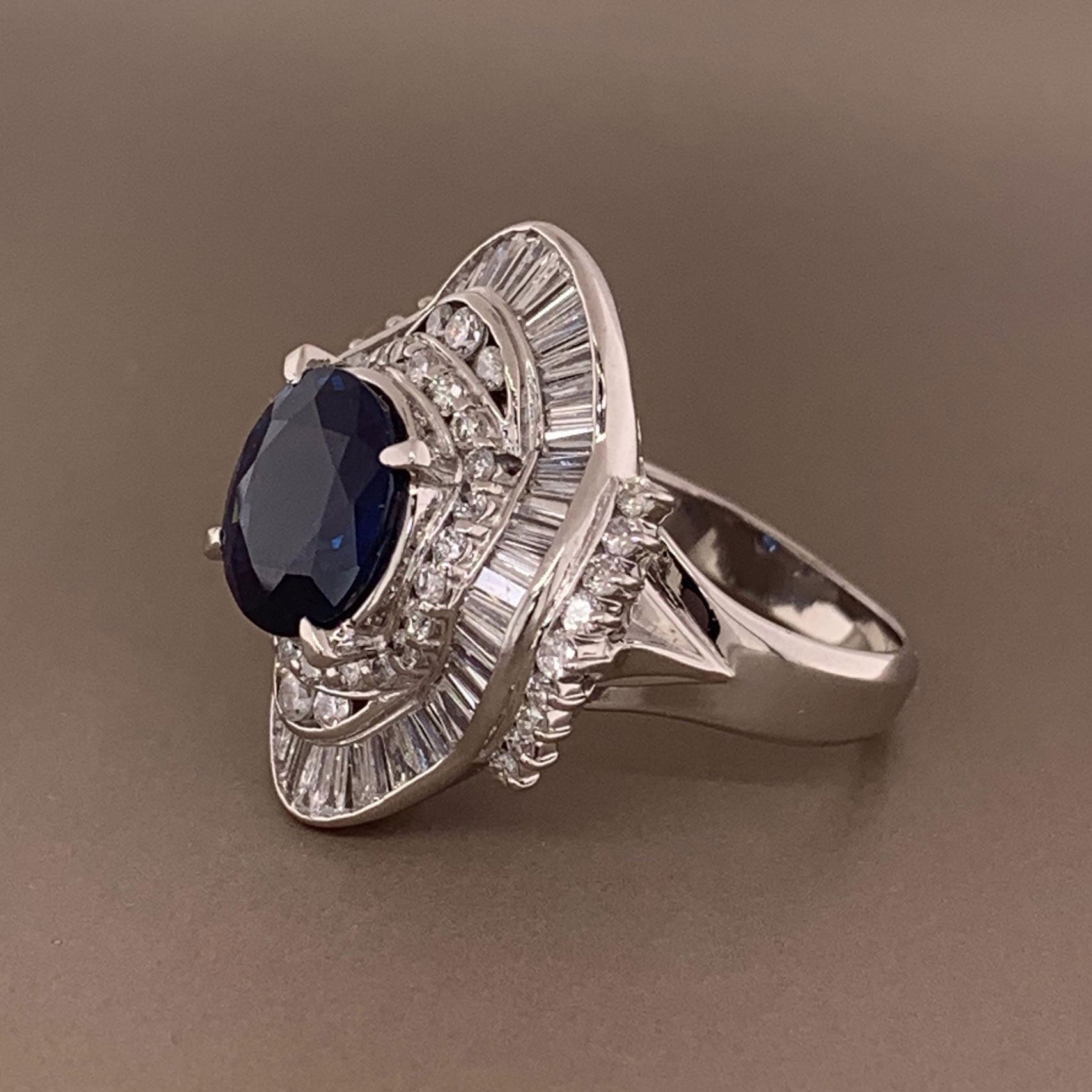 Blue Sapphire Diamond Platinum Cocktail Ring