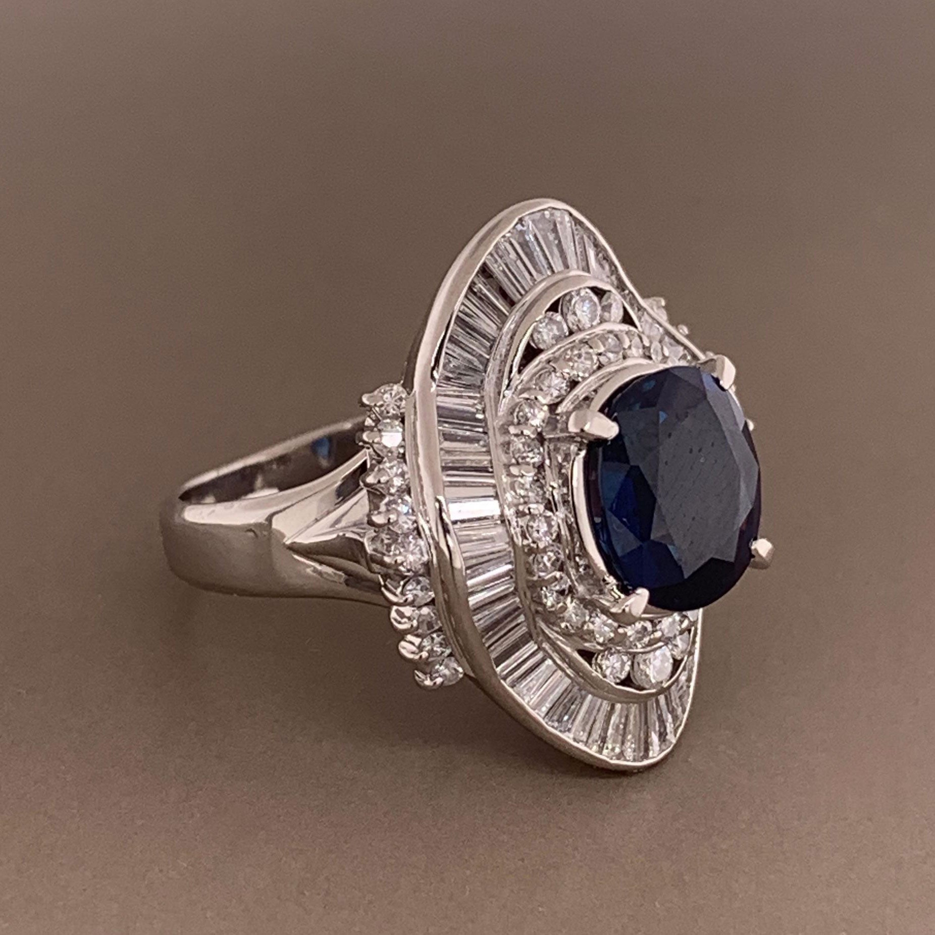 Blue Sapphire Diamond Platinum Cocktail Ring