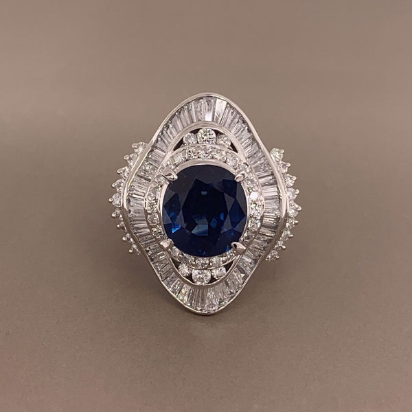 Blue Sapphire Diamond Platinum Cocktail Ring