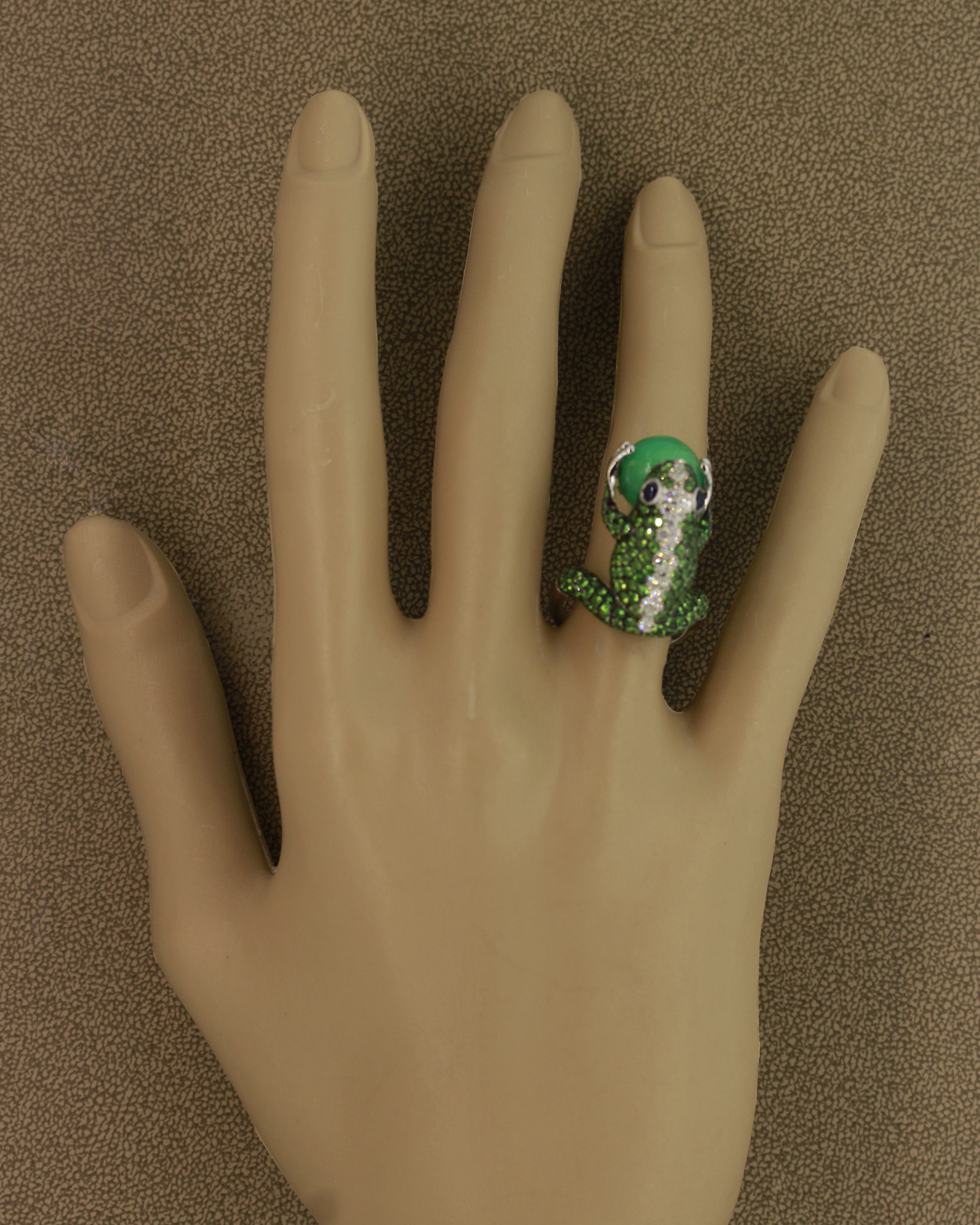 Tsavorite Diamond Sapphire Jade Gold Frog Ring