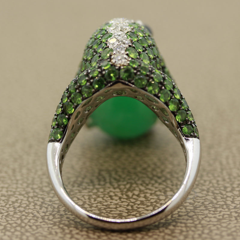 Tsavorite Diamond Sapphire Jade Gold Frog Ring