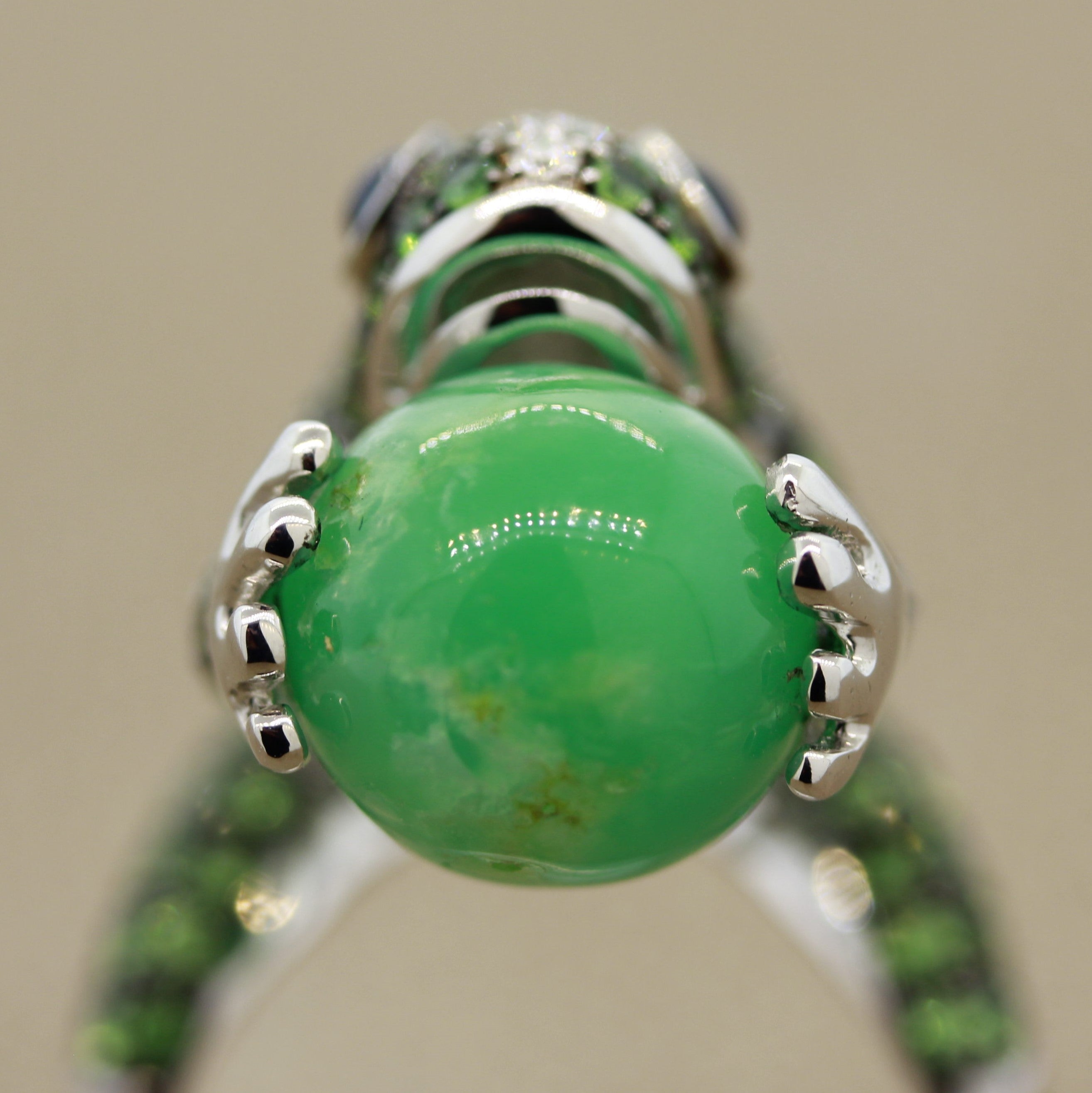 Tsavorite Diamond Sapphire Jade Gold Frog Ring