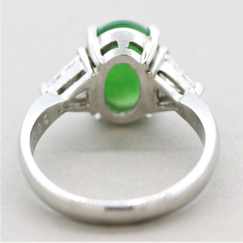 Jadeite Jade Diamond 3-Stone Platinum Ring