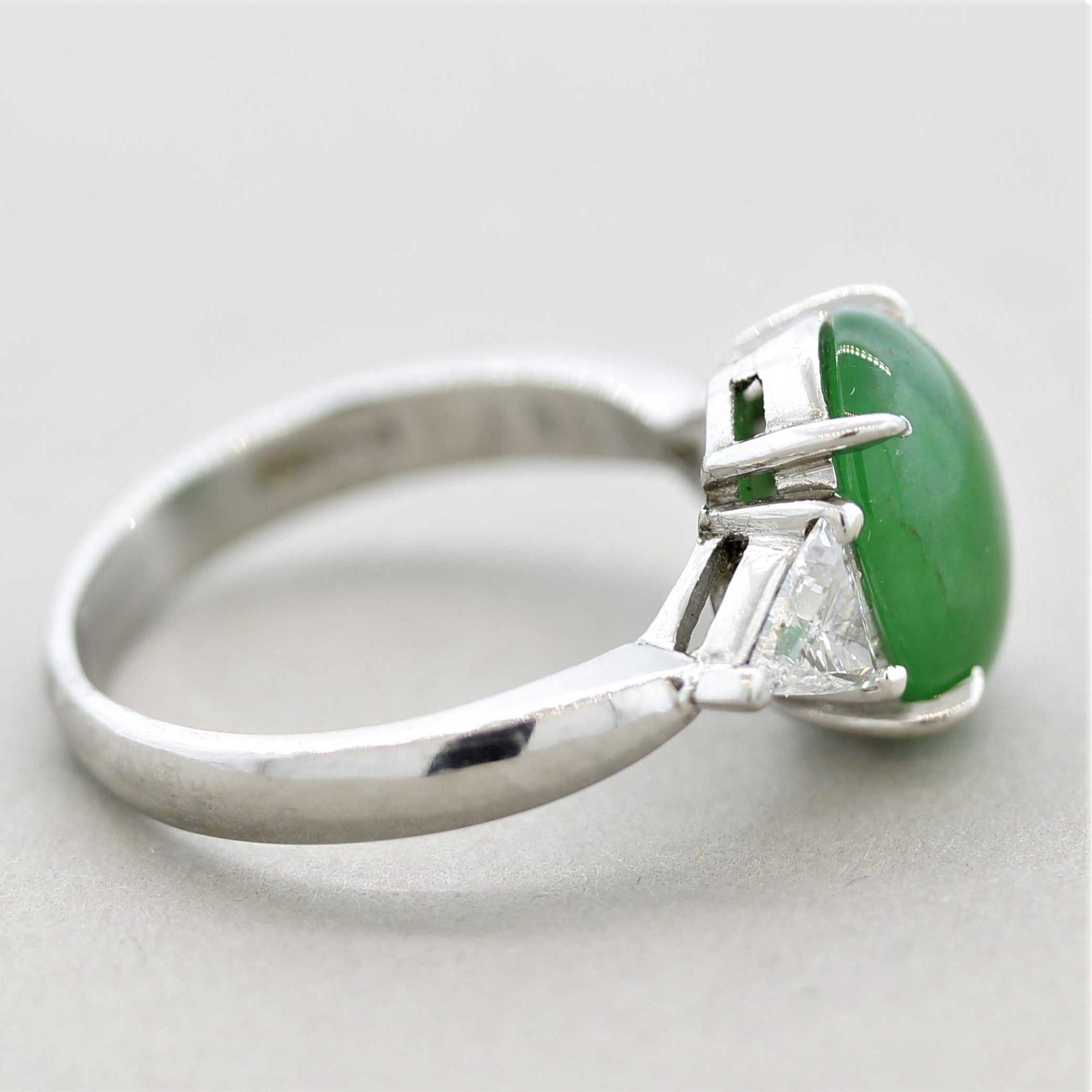 Jadeite Jade Diamond 3-Stone Platinum Ring