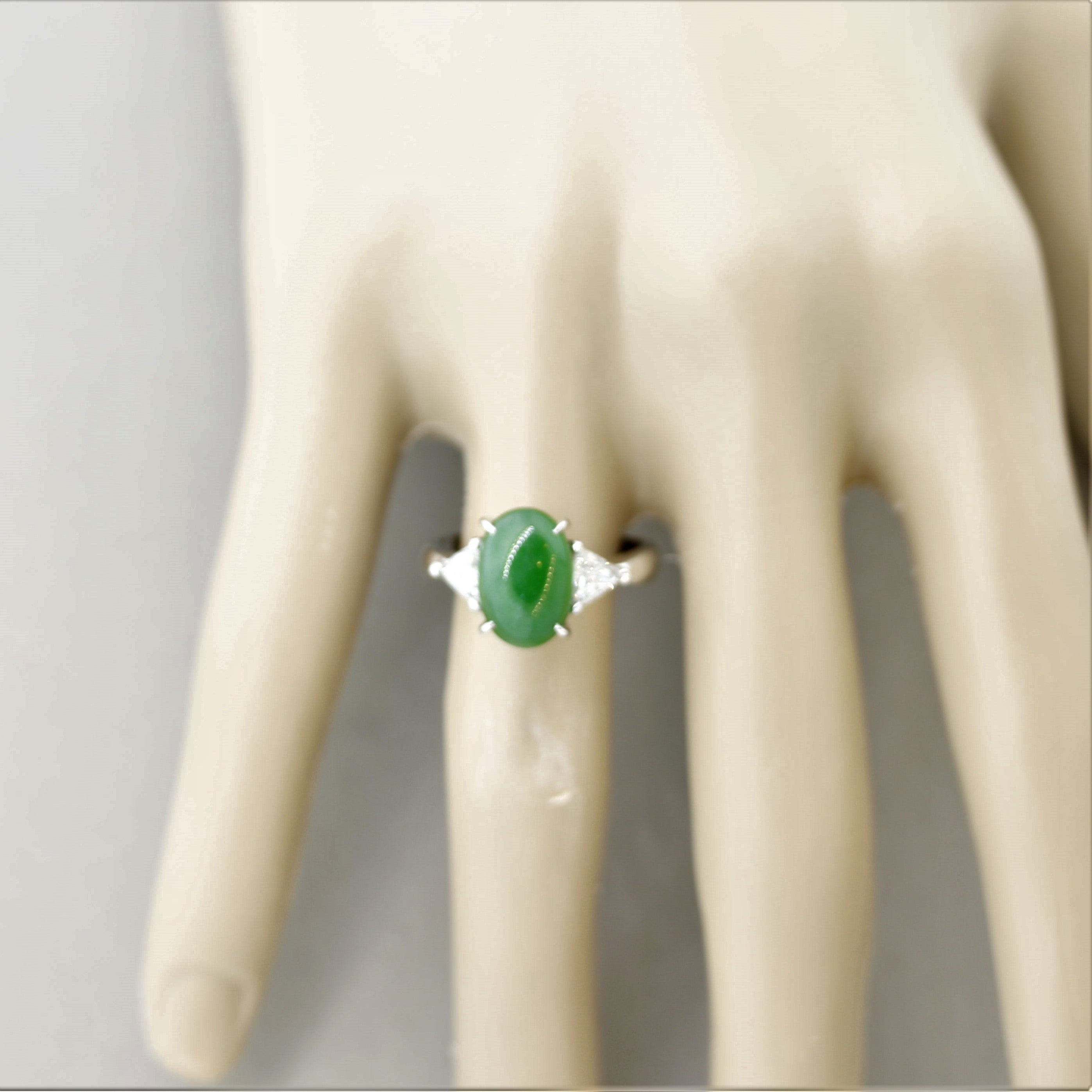 Jadeite Jade Diamond 3-Stone Platinum Ring