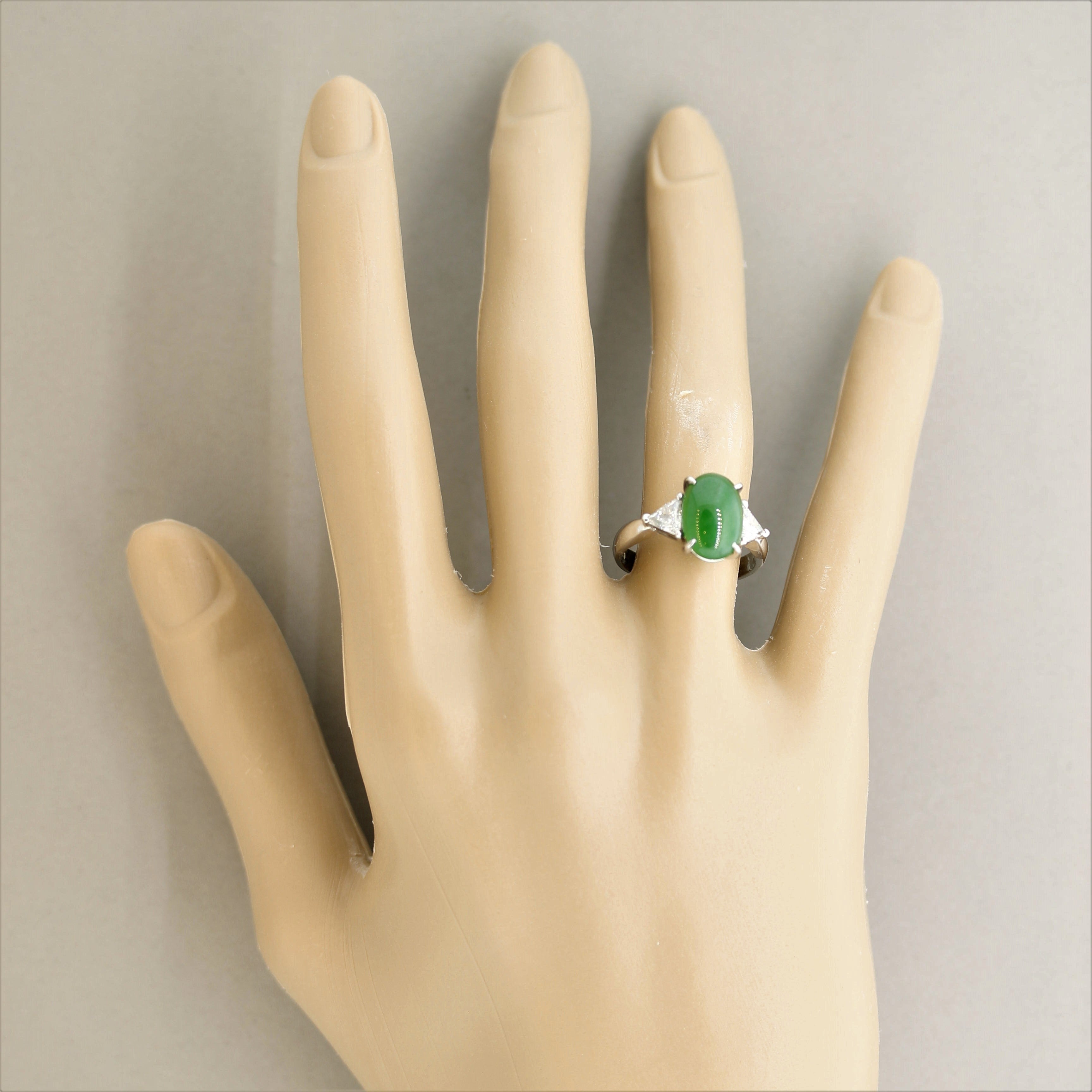 Jadeite Jade Diamond 3-Stone Platinum Ring