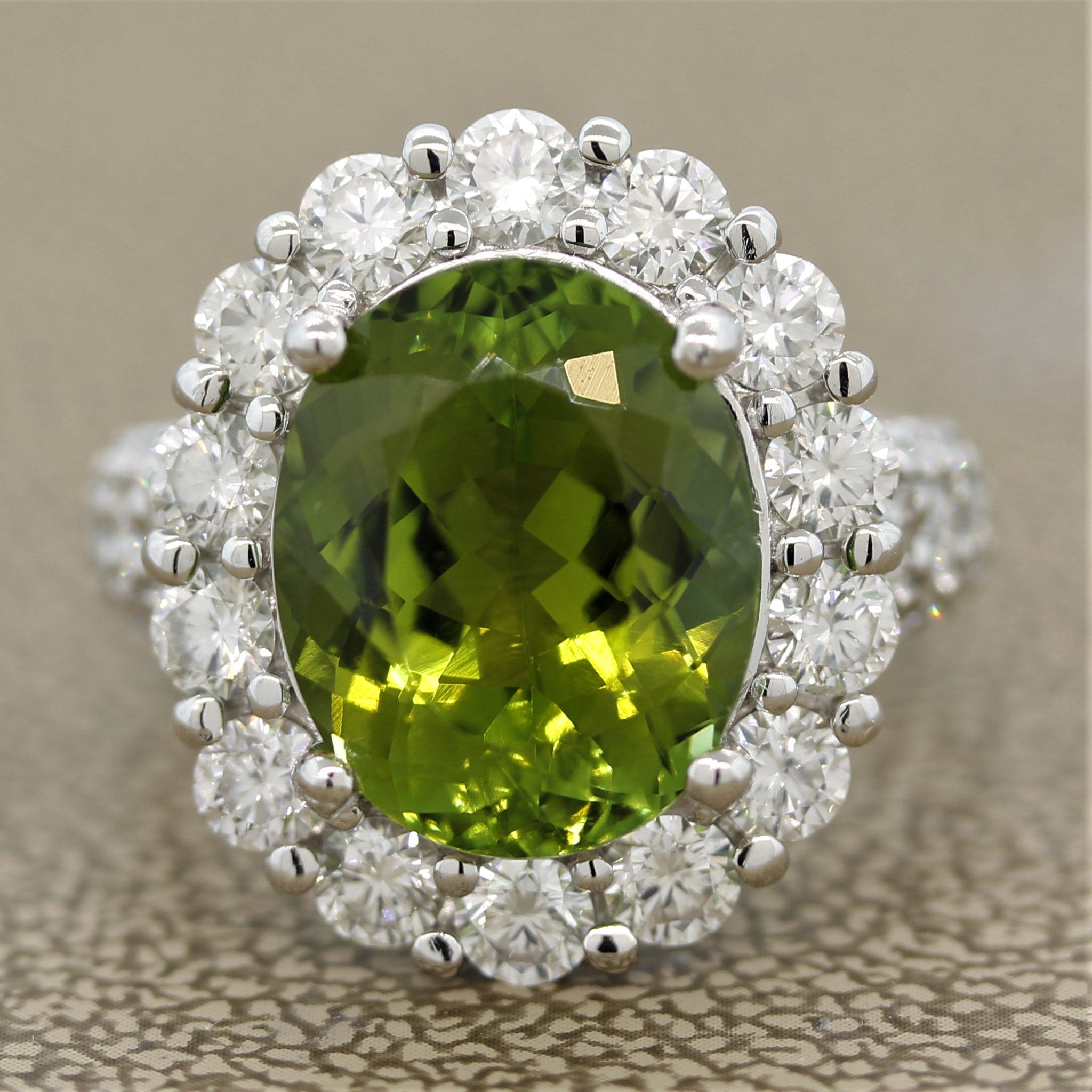 Green Tourmaline Diamond Platinum Cocktail Ring