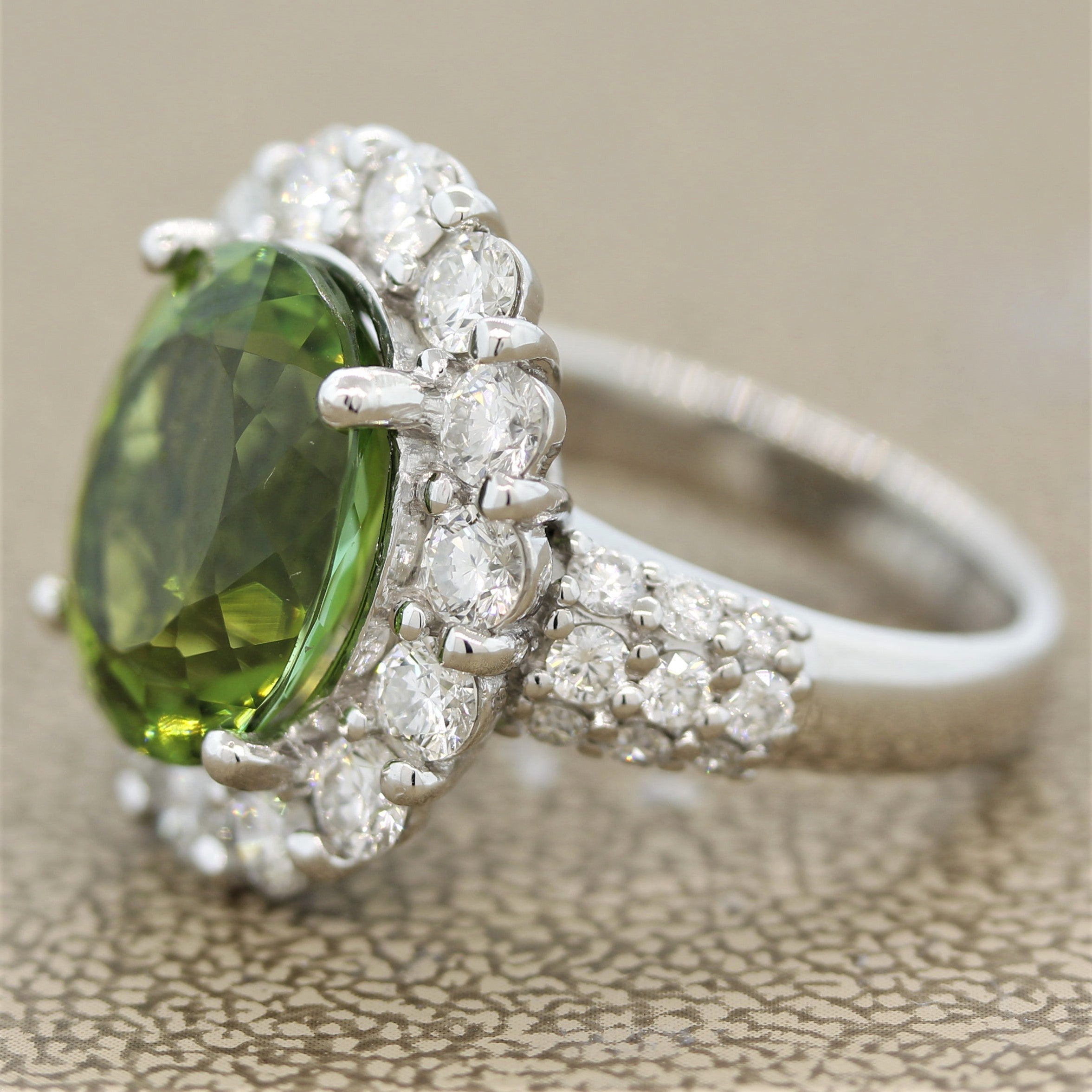 Green Tourmaline Diamond Platinum Cocktail Ring